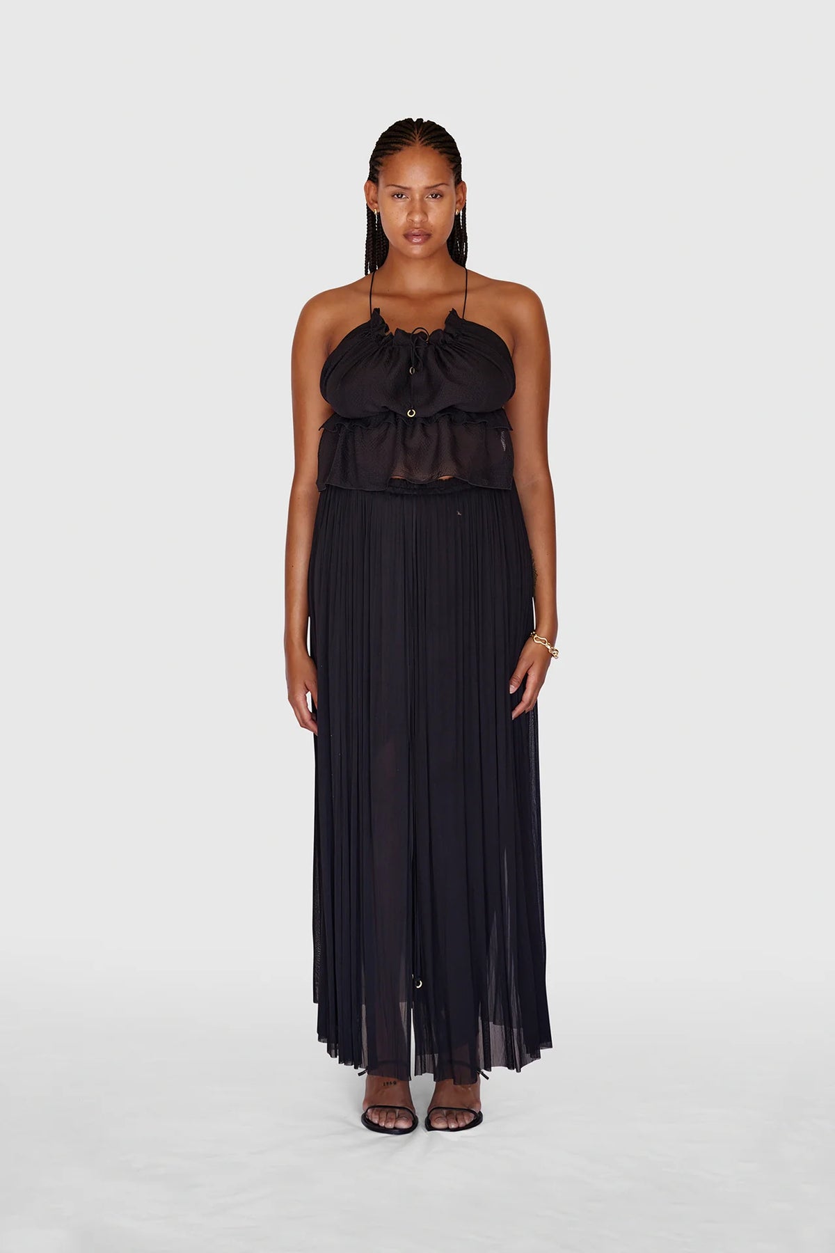 BLACK STRING SILK TOP