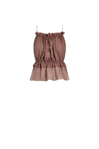 BROWN STRING SILK TOP