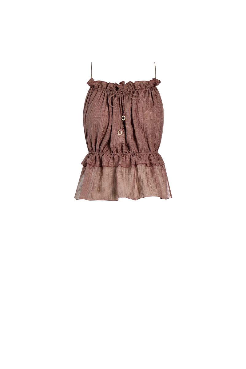 BROWN STRING SILK TOP