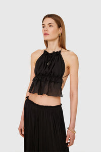 BLACK STRING SILK TOP