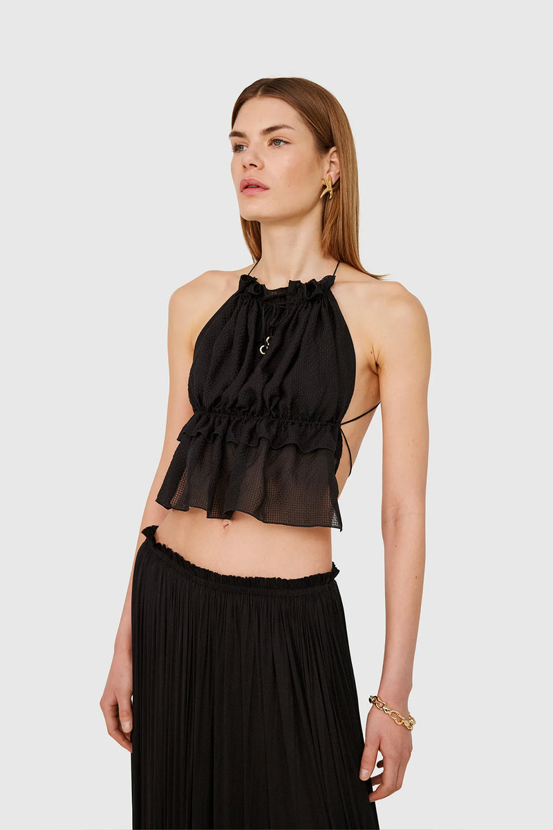 BLACK STRING SILK TOP