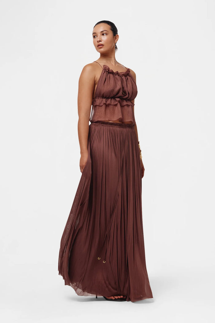 BROWN STRING SILK TOP
